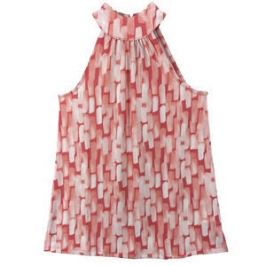 Colleen Lopez Collection Shirt Sz S Orange Cream Geometric Sleeveless Choker New